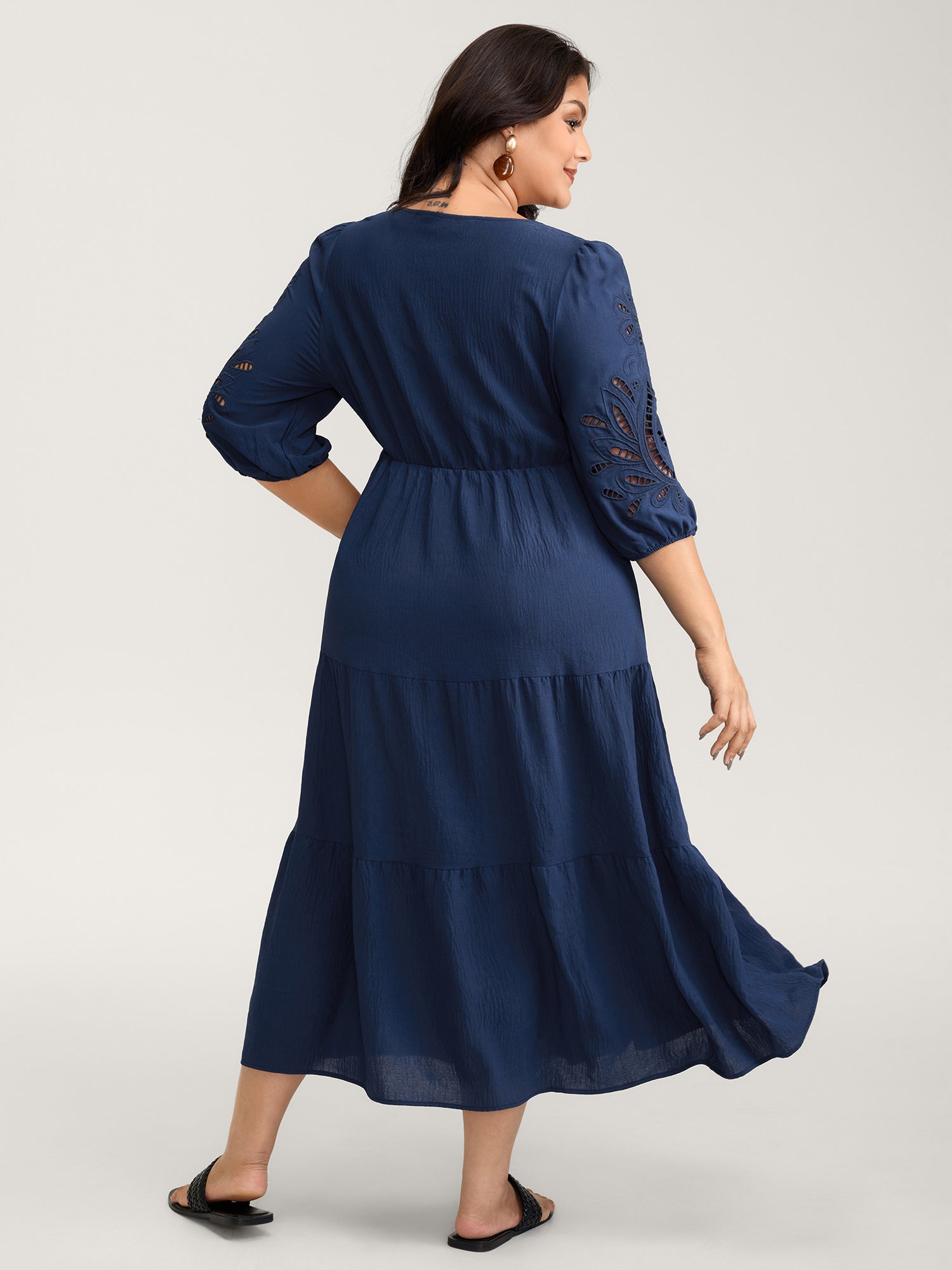 Floral Cut-Out Embroidery Tiered Maxi Dress